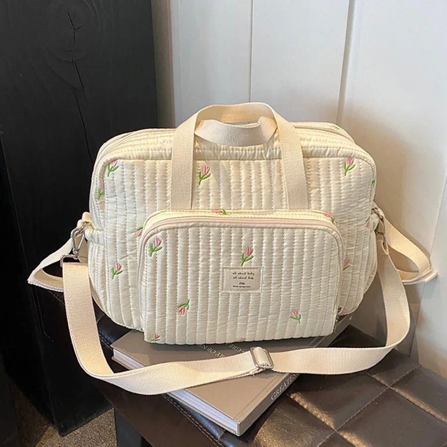 Elegant Embroidered Diaper Bag Tote – Spacious Mommy Shoulder & Maternity Hospital Bag