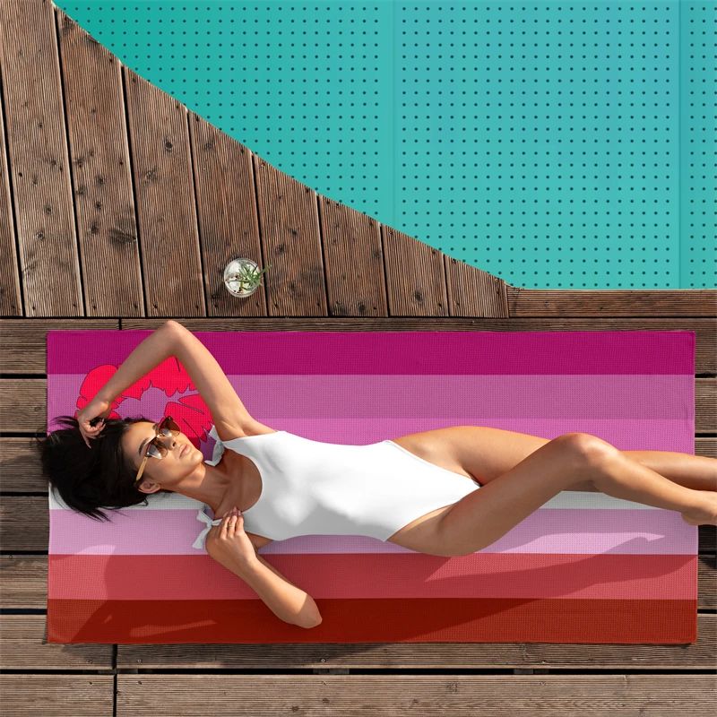 Rainbow LGBT Pride Microfiber Beach Towel – Lesbian Pride Flag Striped Waffle Towel