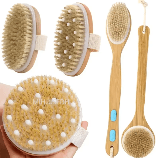 2-in-1 Dry Skin Body Massage Brush with Natural Bristles