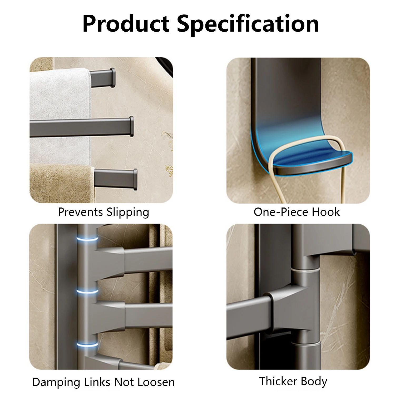 360° Rotating Aluminum Towel Rack Wall Mounted Space-Saving Multi-Bar Towel Holder