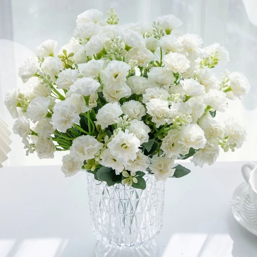 5 Forks 15 Heads Small Artificial Carnation Flowers for Decor