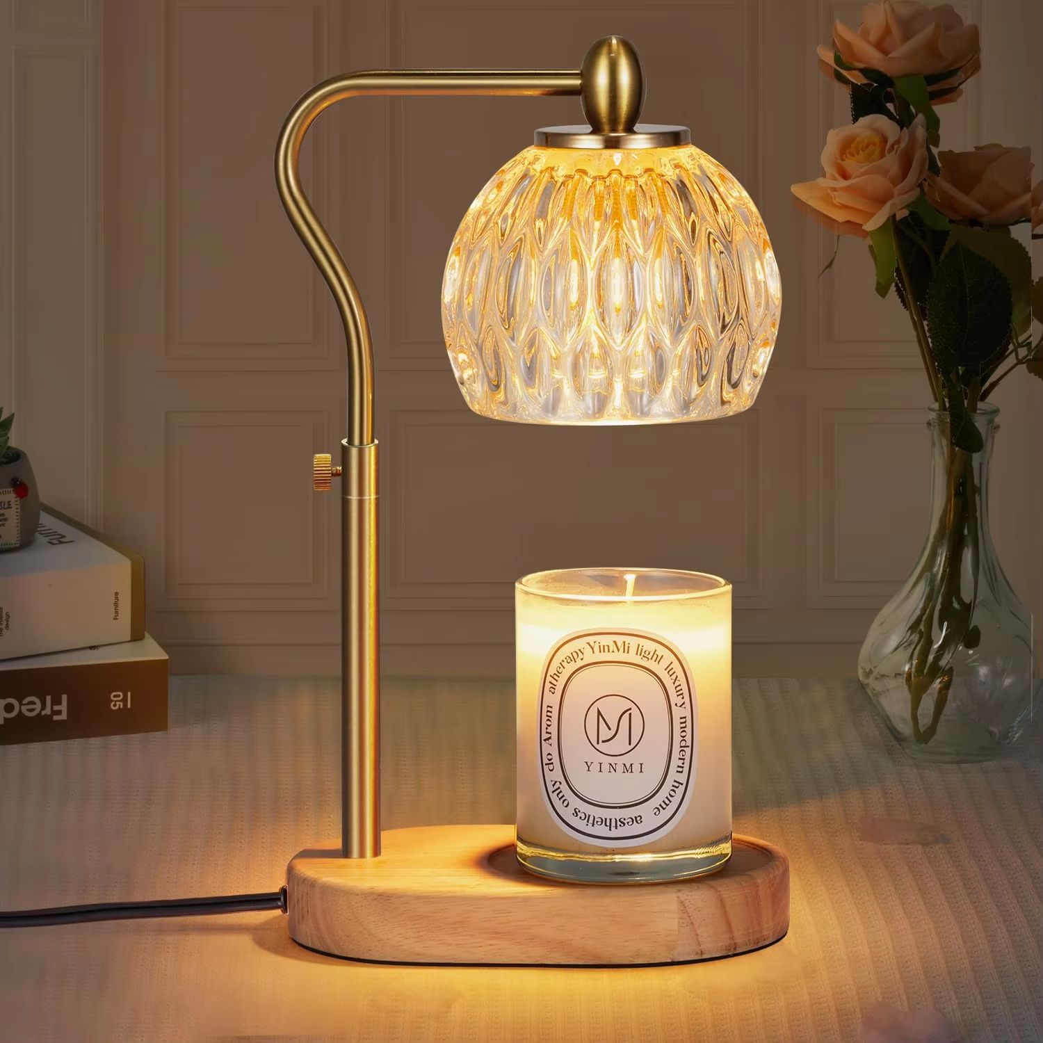 Retro Candle Warmer Lamp with Timer Height Adjustable Dimmable Wax Melt Lamp for Home Decor