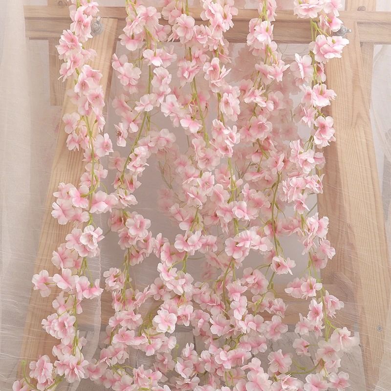 Artificial Sakura Flower Vine Hanging Floral Garland for Home and Wedding Decor