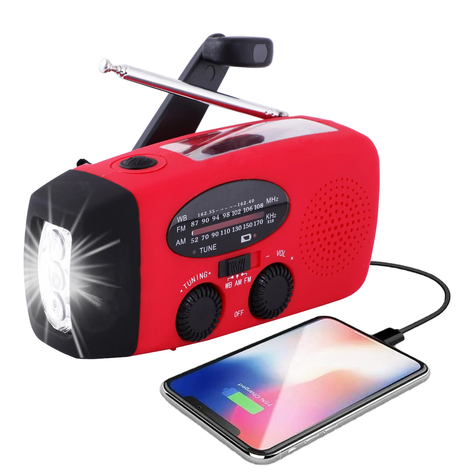 Multifunctional Solar Hand Crank Radio with Flashlight, USB Charging, and Emergency Power Bank