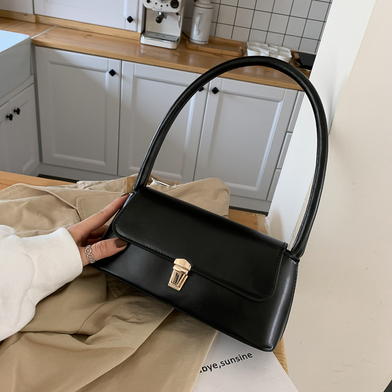 Elegant Mini Top Handle Bag Classic Rectangular Purse Sleek Leather with Gold Clasp