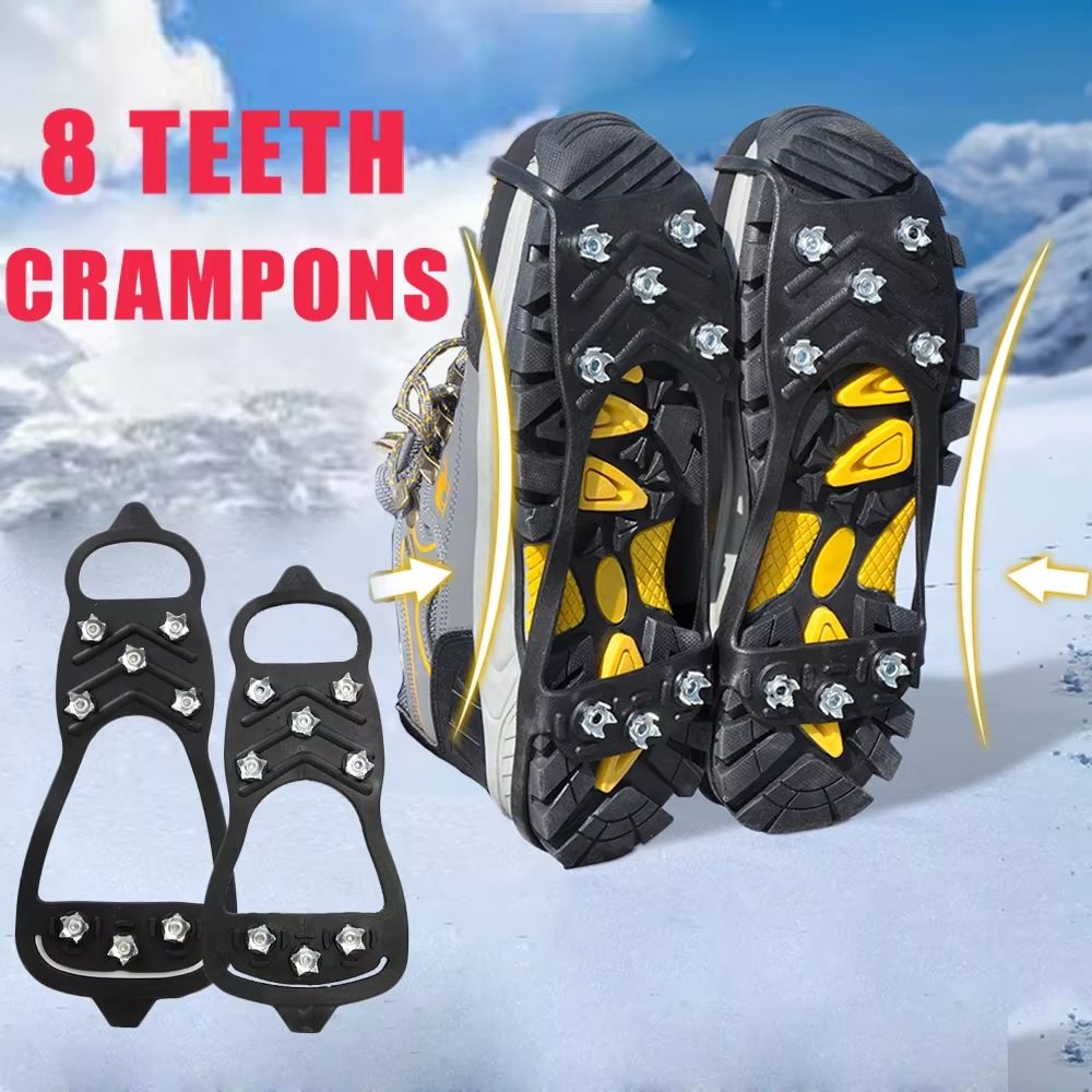 8-Tooth Ice & Snow Crampon Traction Covers – Anti-Slip Shoe Spikes for Outdoor Winter Walking, Hiking & Fishing