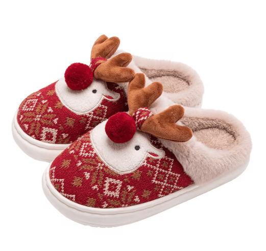 Cute Christmas Deer Womens Winter Slippers Cozy Non-Slip House Shoes