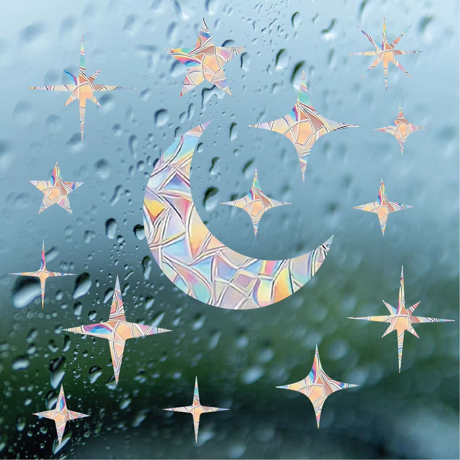 Rainbow Prism Window Sticker for Glass Cat Stars Moon Anti Collision Decoration