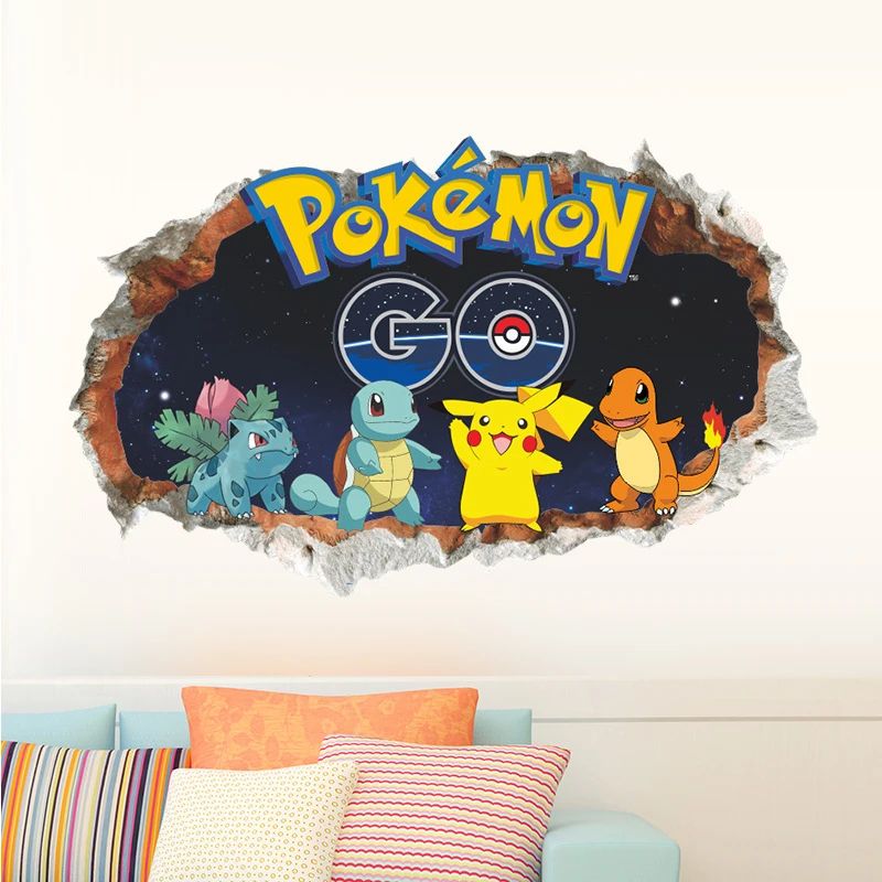 Cartoon Pikachu Wall Sticker Kids Room Cute Character Decor