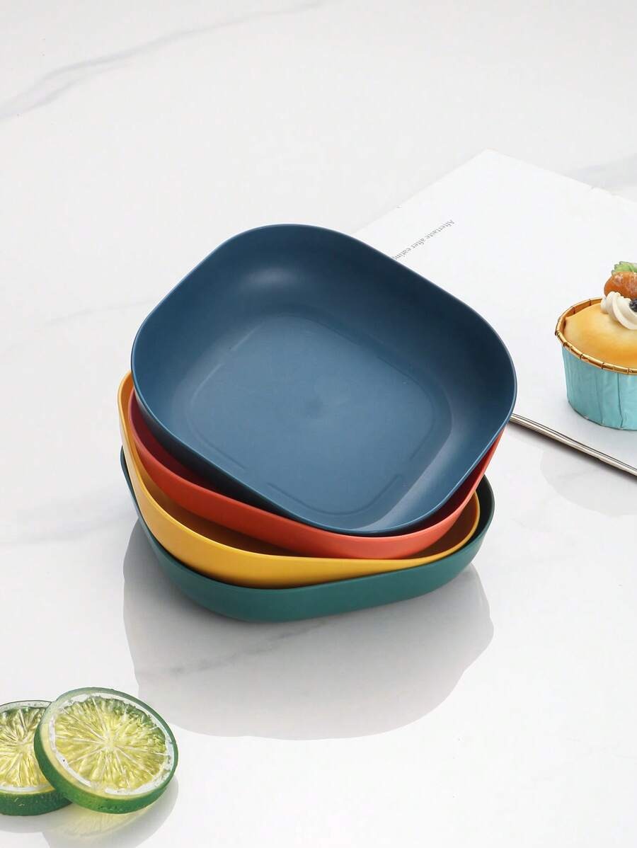Square Reusable Plastic Dessert Plates, Durable Tableware for Camping, Dishwasher and Microwave Safe