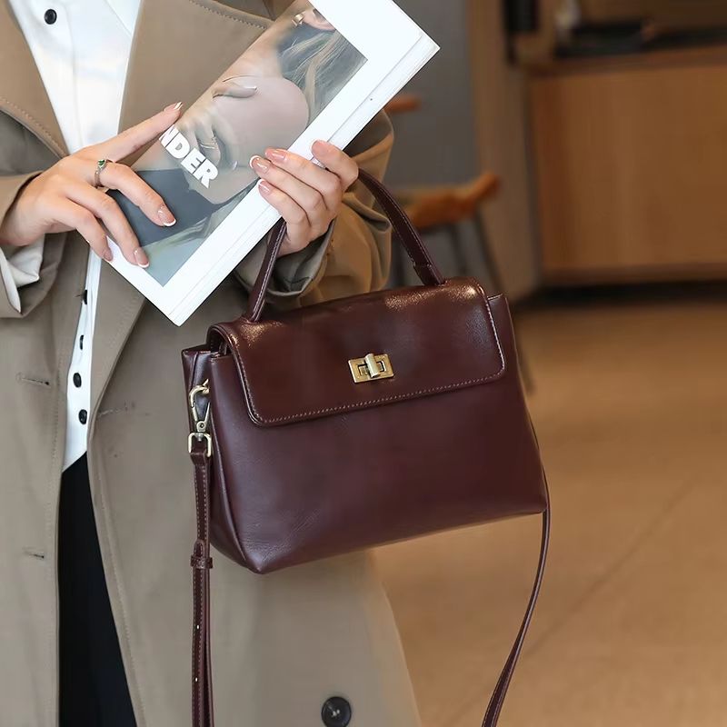 Luxury Suede Leather Messenger Bag with Gold Buckle, Soft Genuine Leather Shoulder Tote