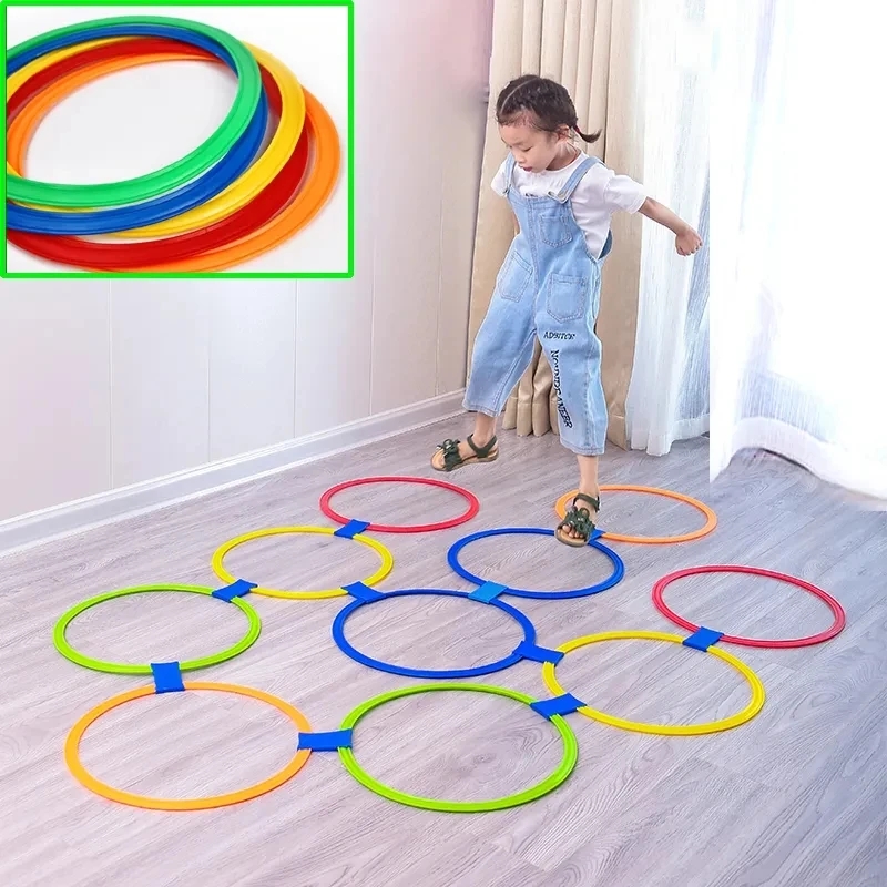 Outdoor Kids Funny Physical Training Toys,Sport Lattice Jump Ring Game,10Hoops with 10Connectors for Park Play Boys girl