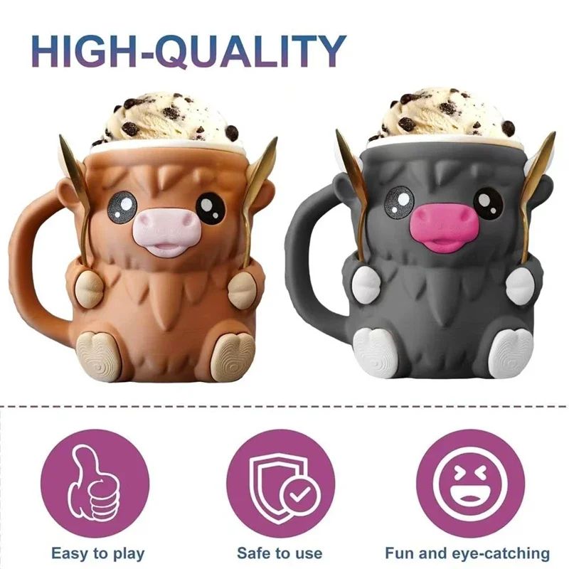 Scottish Highland Cow 3D Ceramic Coffee Mug – Cute Cartoon Kyloe Breakfast Cup Gift
