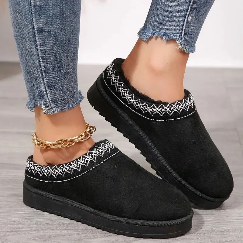Winter Cashmere Plush Slip On Heelless Platform Slippers for Women