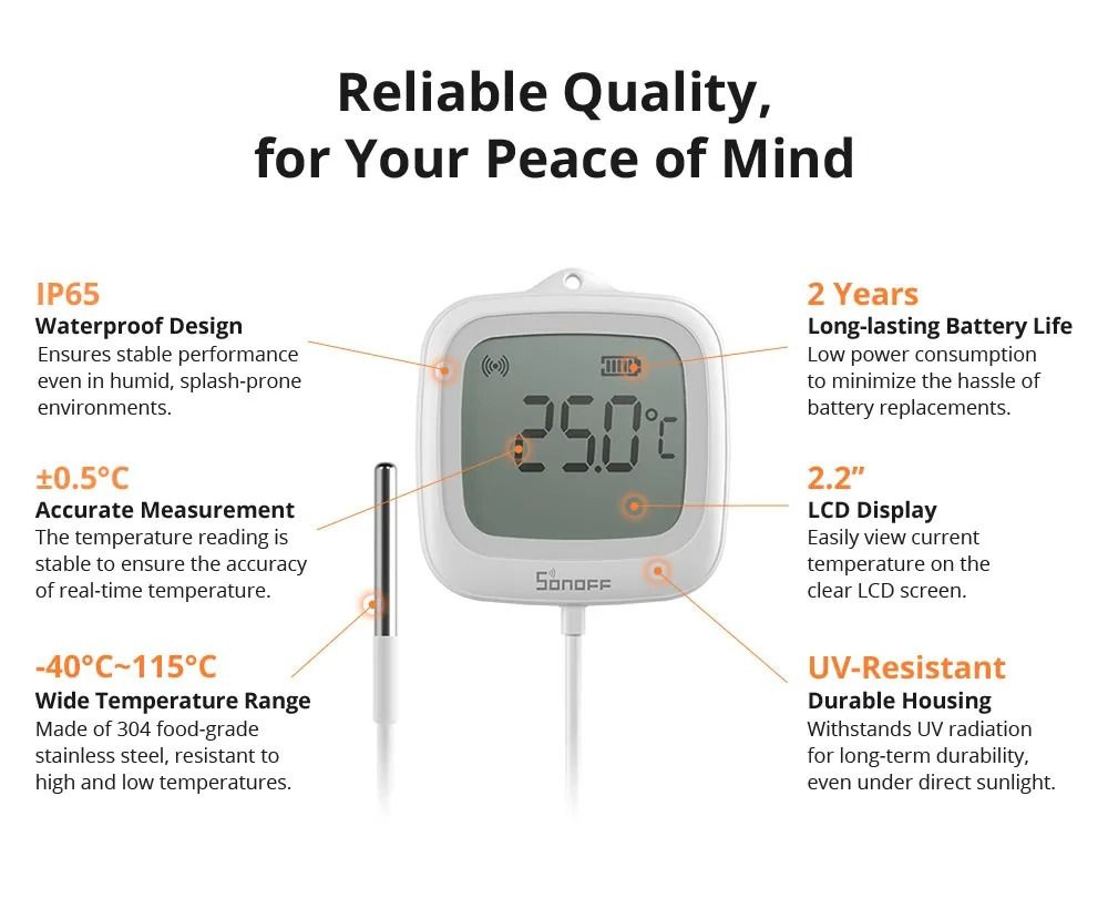 SONOFF SNZB 02LD ZigBee Smart Thermometer with LCD Display and Waterproof Probe