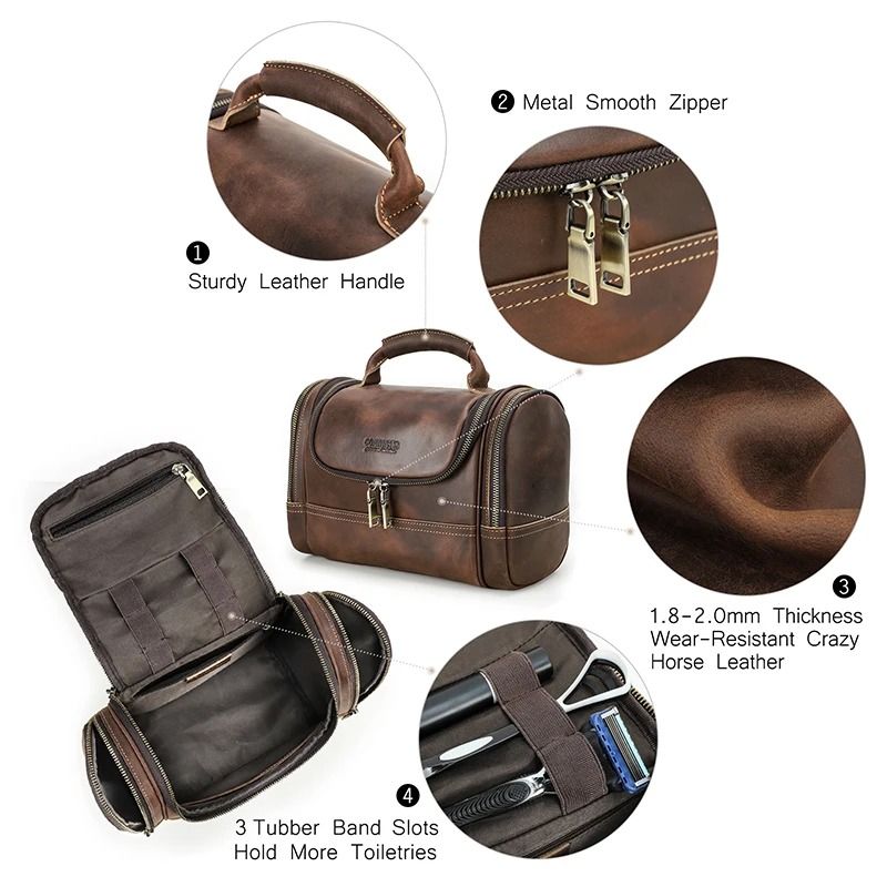 Mens Business Travel Leather Toiletry Bag