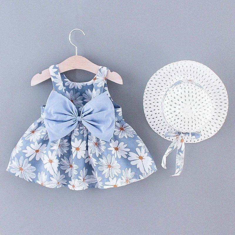 Floral Princess Toddler Summer Dress with Bow for Baby Girls