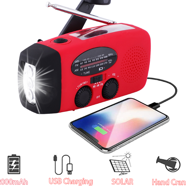 High-Capacity Rechargeable Solar Radio & Emergency Light  Waterproof Portable Flashlight for Outdoor Camping
