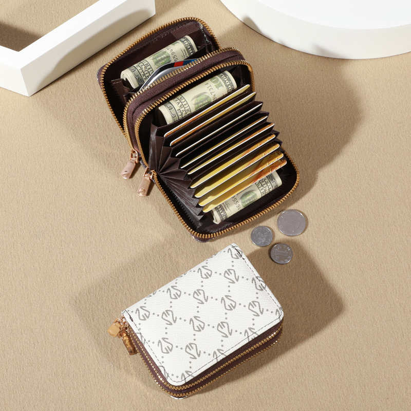 Vintage Zipper Women Card Holder Wallet with Coin Purse Compact Faux Leather Design