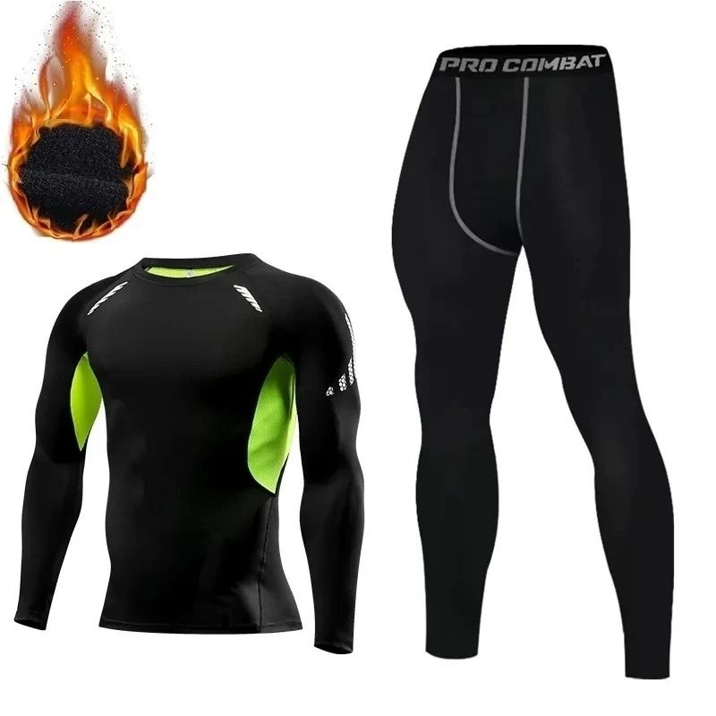 Mens Fleece Thermal Underwear Set Winter Warm Compression Long Johns