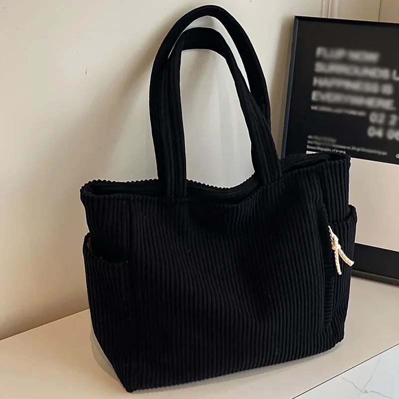 Forest Corduroy Tote Bag - Spacious Vintage Shoulder Carryall for Everyday Work & Weekend