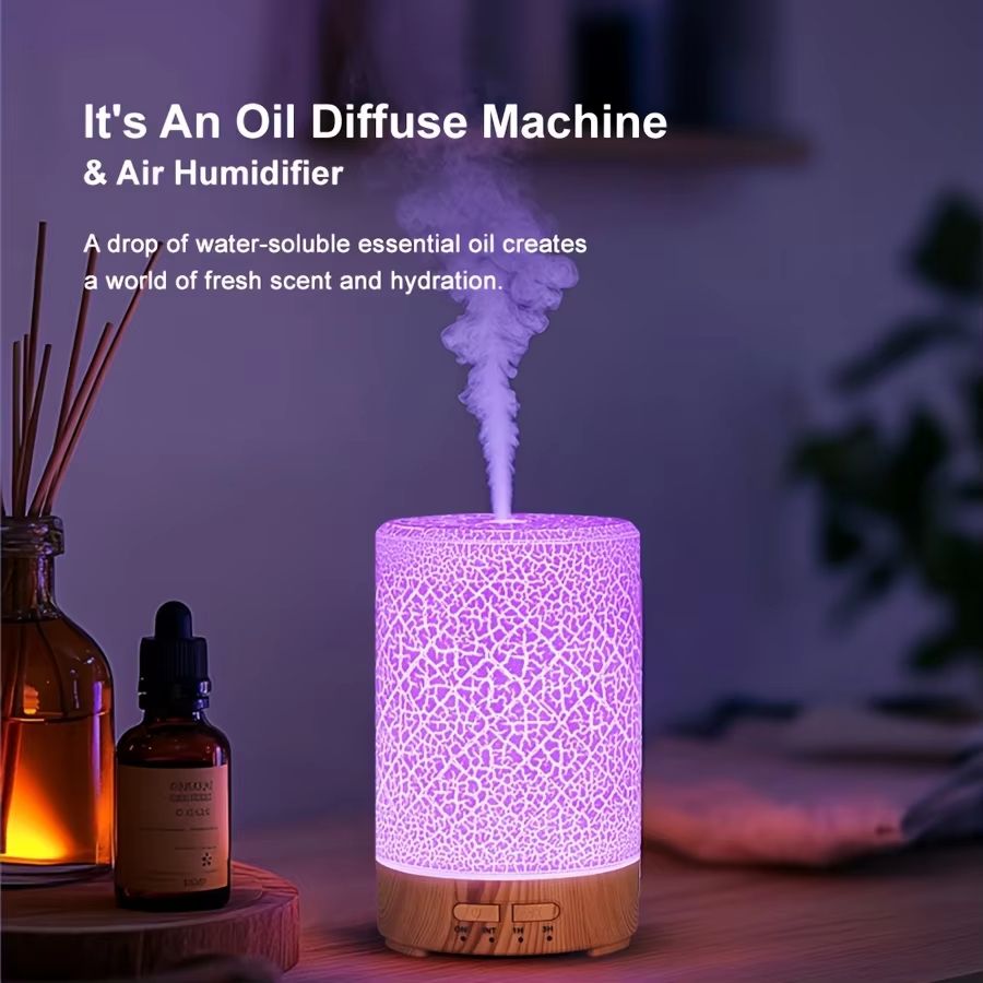 GlowWave 150ml (5fl oz) Crack Design USB Essential Oil Diffuser and Ultrasonic Air Humidifier