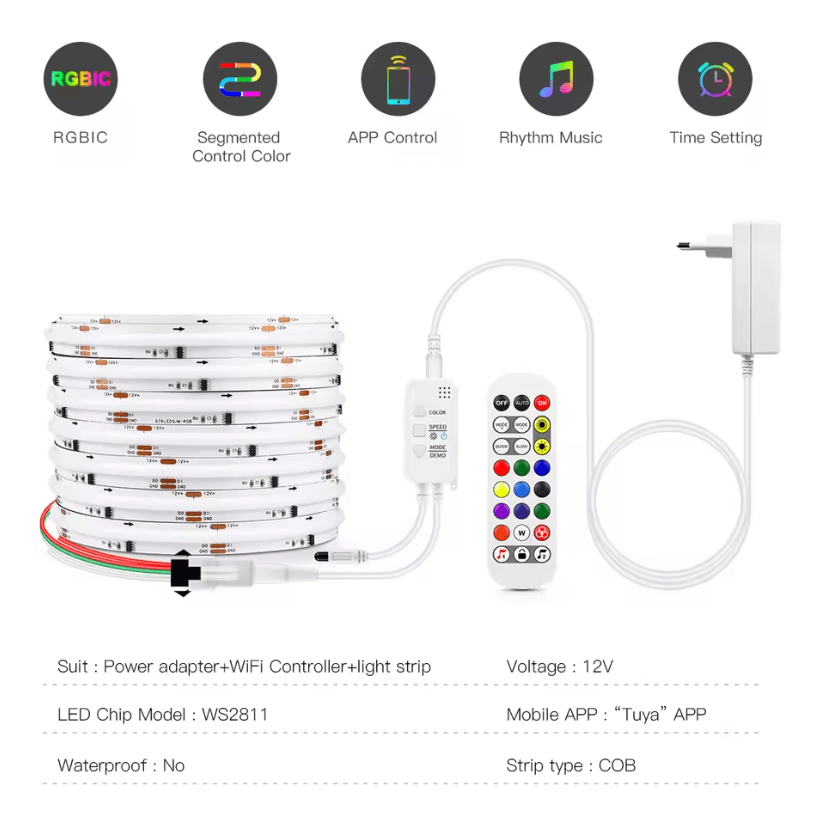 Smart WiFi RGB LED Strip Lights with APP Control and Voice Compatibility