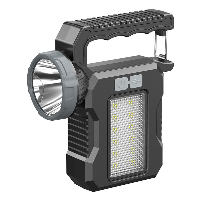 Solar Rechargeable Flashlight with COB Work Light Portable LED Searchlight for Camping Emergencies