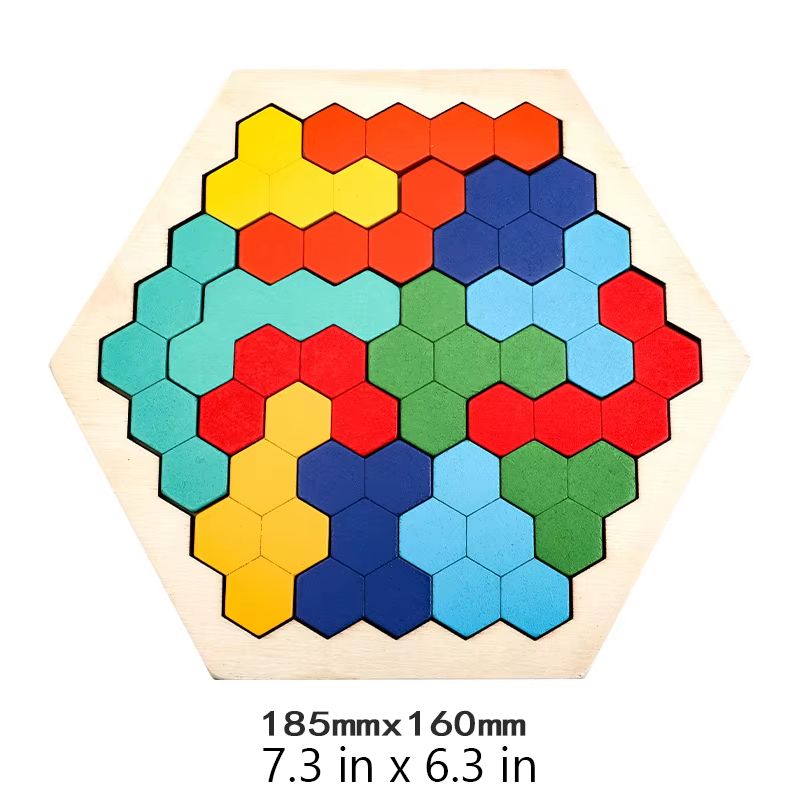 3D Wooden Tangram Puzzle Blocks, Colorful Montessori Shape Brain Teaser for Kids