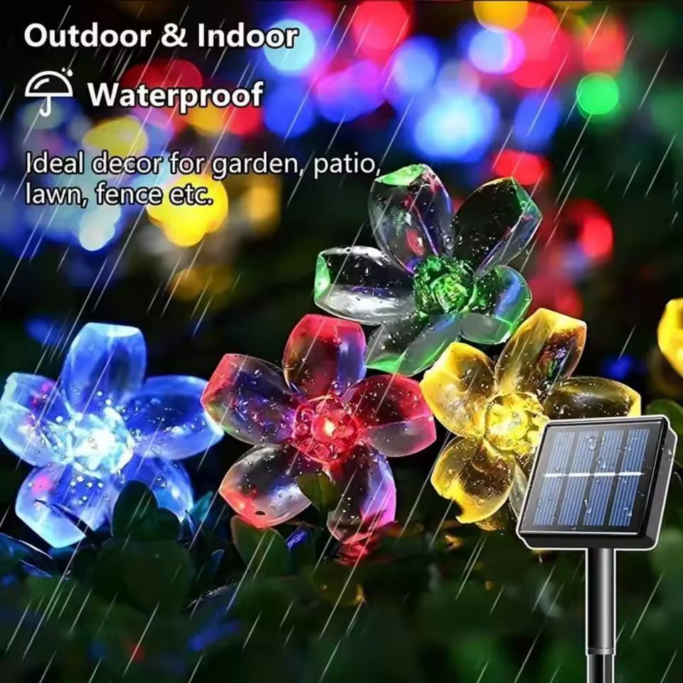 Solar Blossom Garden Lights, Waterproof Cherry Blossom LED Outdoor String Lights