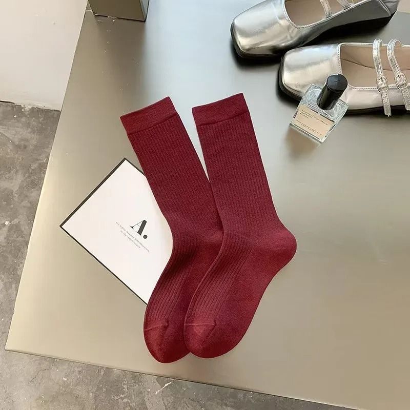Trendy Striped Angola Red Pile Up Socks Thin Summer Ankle Socks JK Simple Stacked Socks