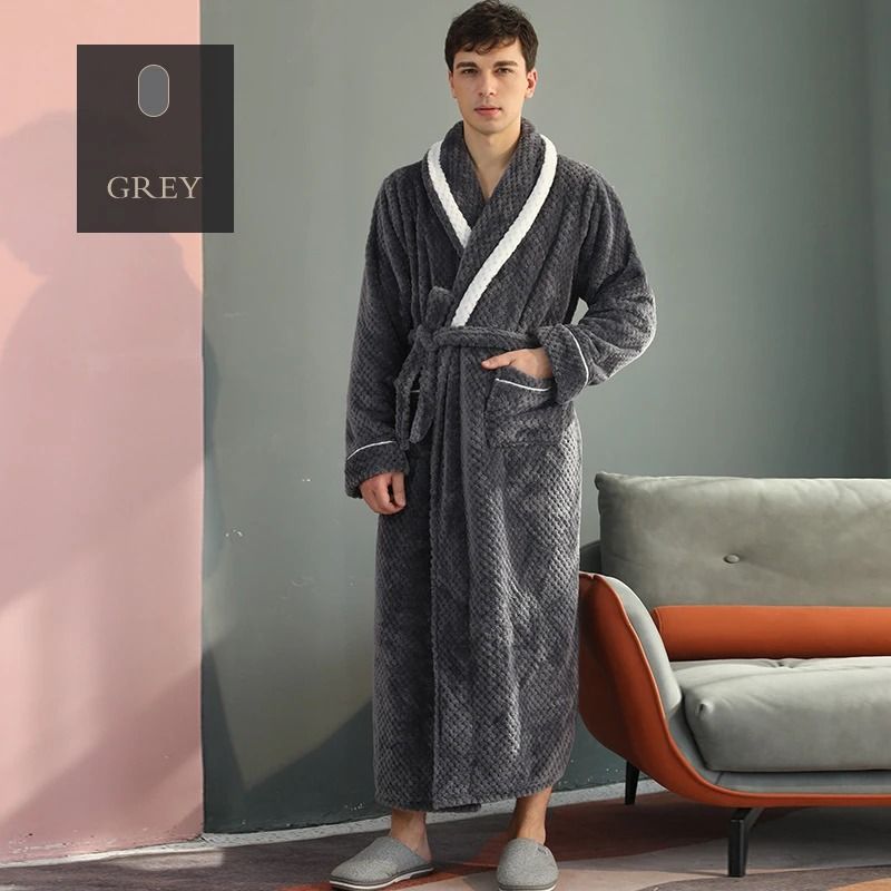 Winter Lovers Thick Flannel Couple Long Bathrobe Set