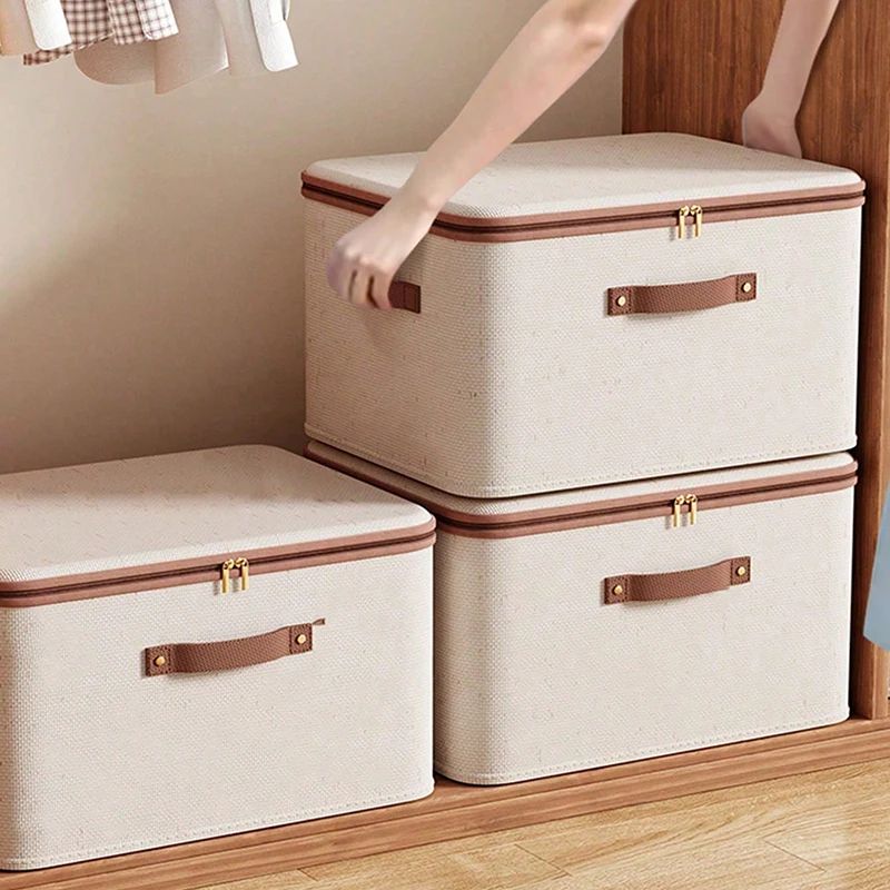Foldable Clothes Storage Box with Zipper & Handle for Closet Organization