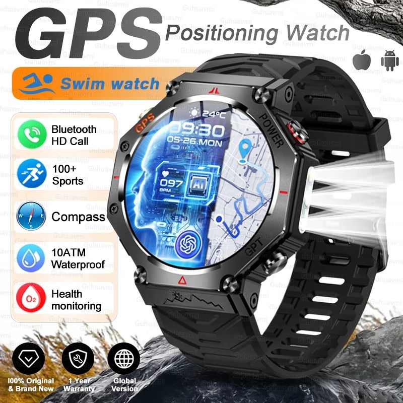 T-Rex 3 Ultra Military GPS Smartwatch with AMOLED Display, 10ATM Waterproof and Compass