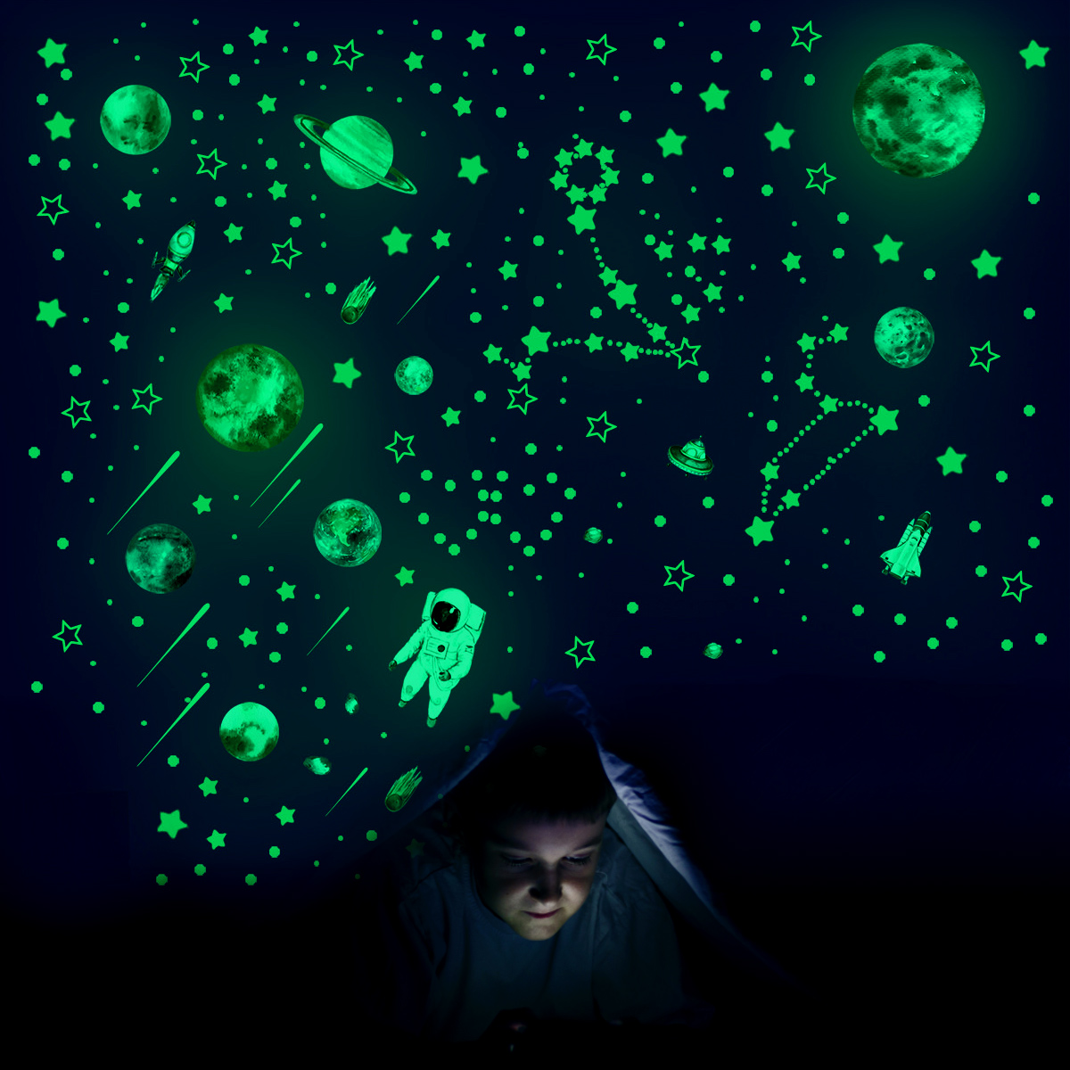 Glow in The Dark Stars Kit for Ceiling Luminous Planets & Stars Wall Stickers for DIY Kids Room Decor