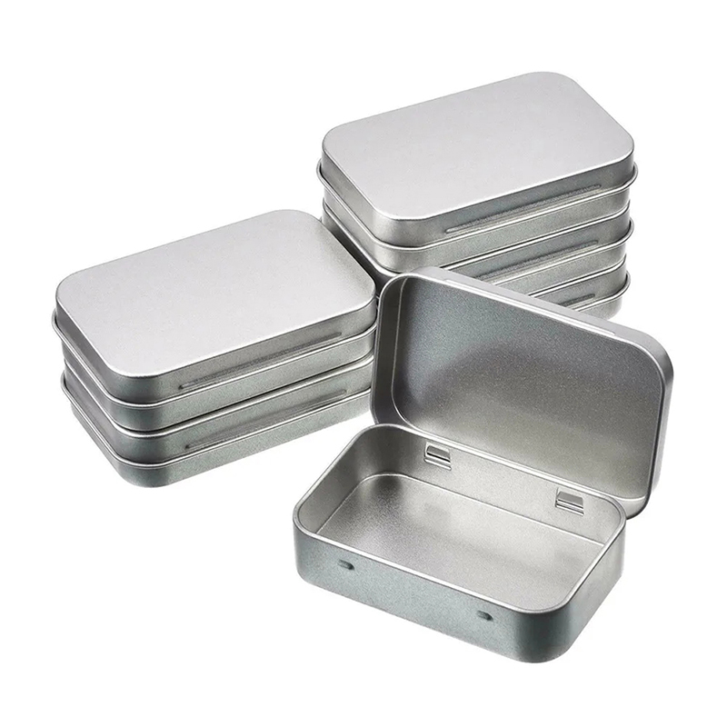 Small Metal Empty Storage Box, Silver Tin Plated Container With Hinged Lid, Portable Household Storage Organizer