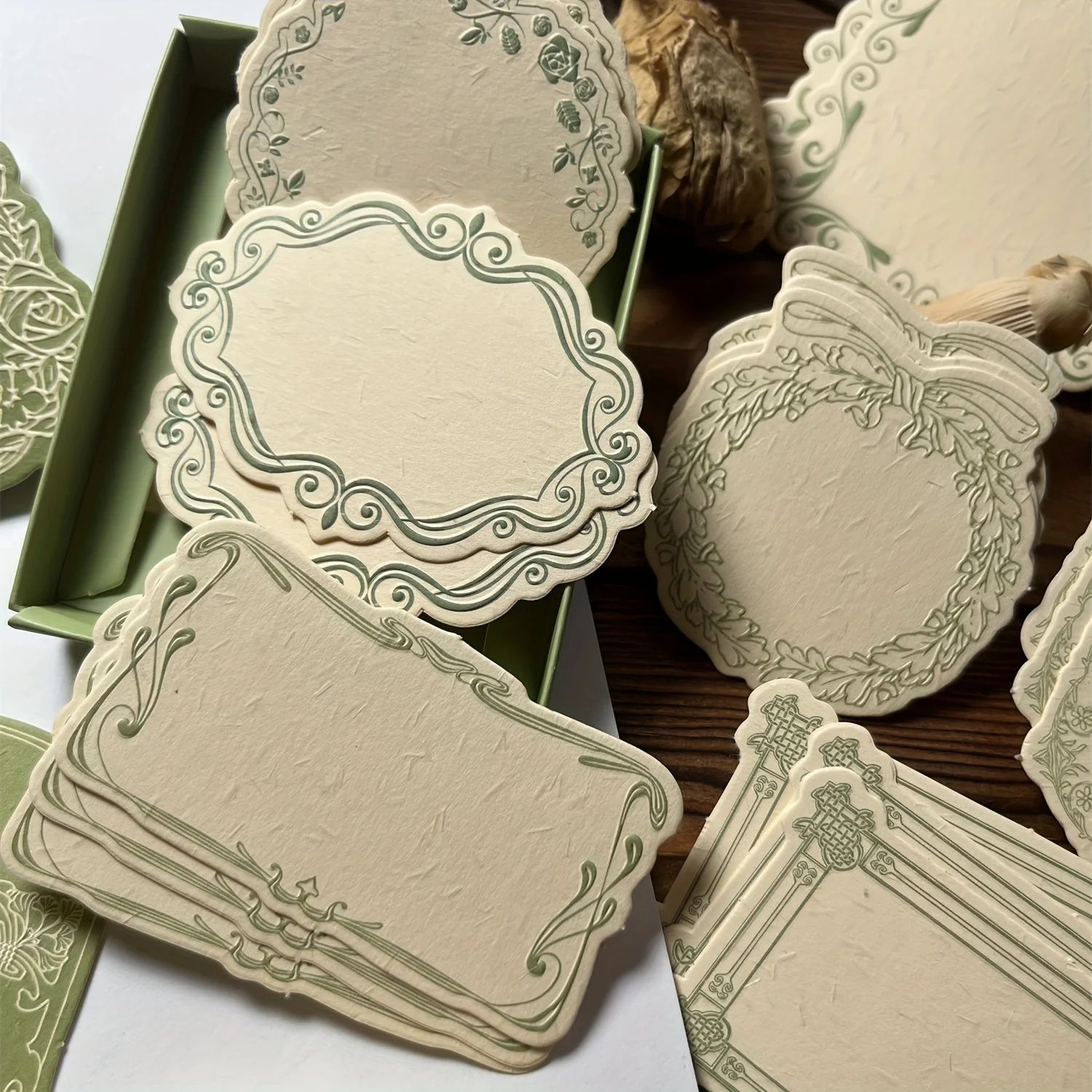 Vintage Embossed Sticky Notes Box (30pcs) Thick Decorative Scrapbook Journaling Paper