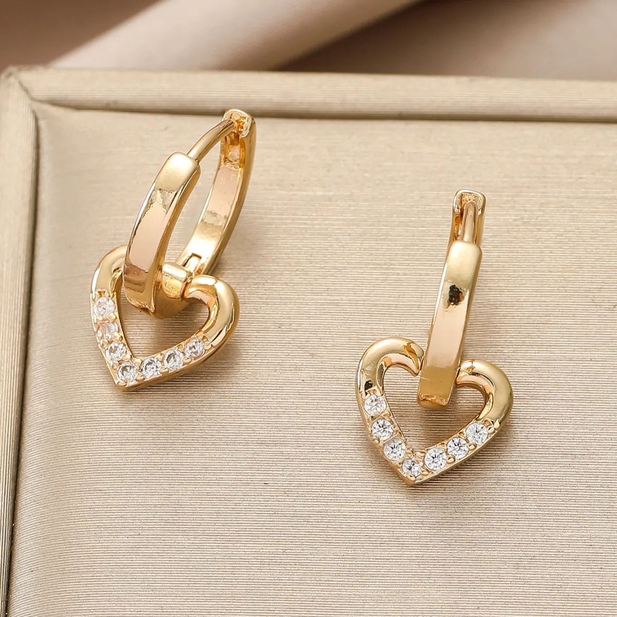 Triple Heart Cubic Zirconia Hoop Earrings
