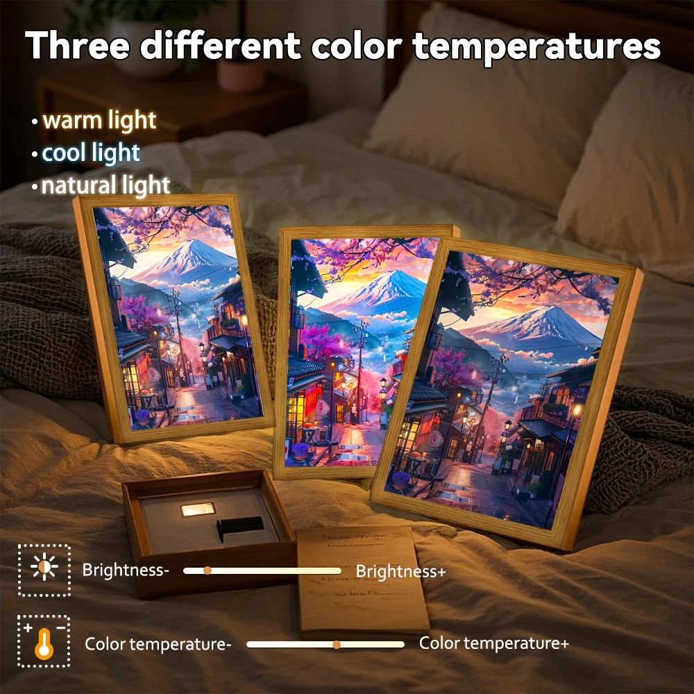 Asian Cityscape Painting LED Bedside Light