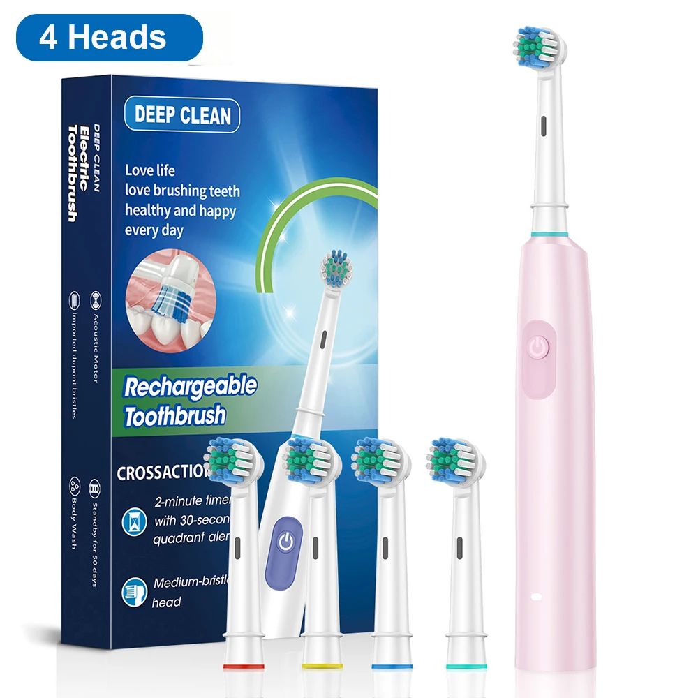 Rechargeable Electric Toothbrush with 8 Soft Brush Heads