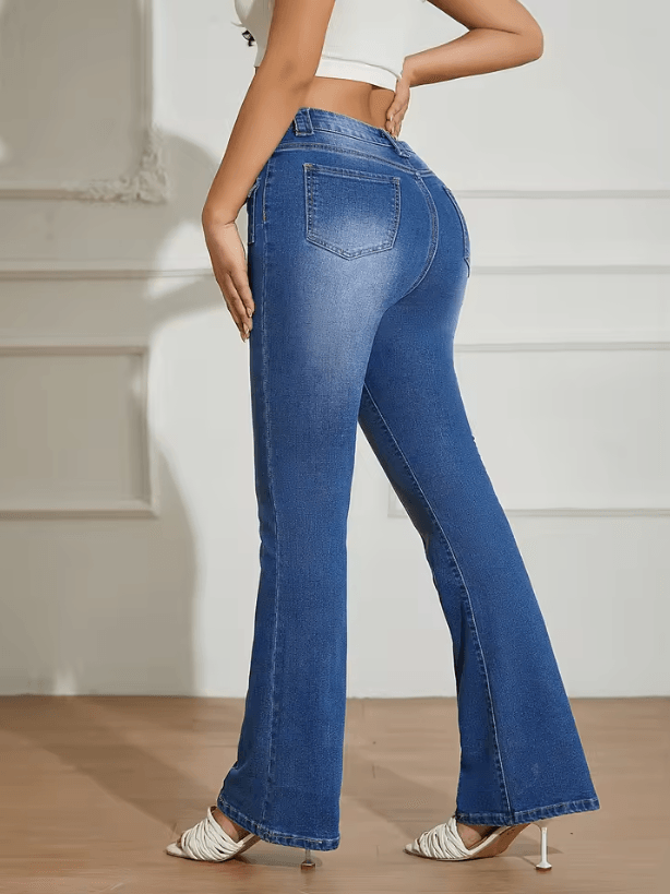 Blue Low Rise Y2K Bootcut Jeans – Womens Wide Leg Streetwear Denim Pants with Pockets