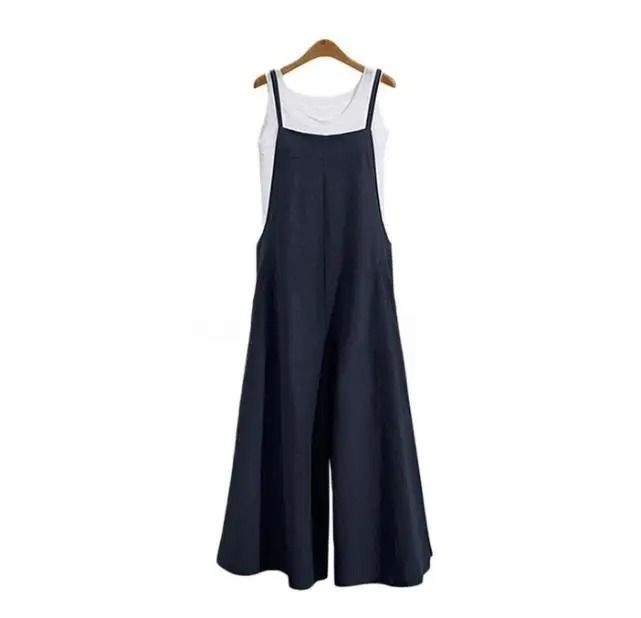 Womens Cotton Linen Wide Leg Jumpsuit – Casual Sleeveless Summer Overalls with Adjustable Straps
