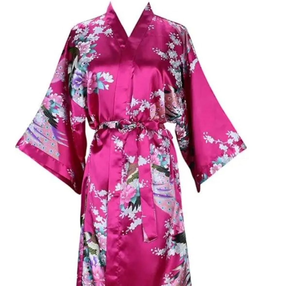 Floral Satin Kimono Robe for Bride and Bridesmaid