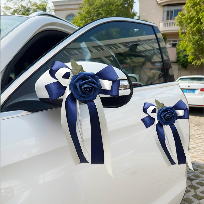 European and American Retro Car Rearview Mirror Bow Decoration, Color Fleet Flower Wedding Chair Back Flower