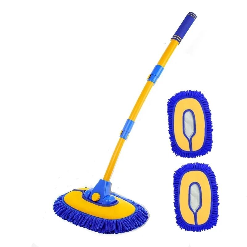 Telescoping Car Cleaning Brush With Long Handle And Chenille Mop Head