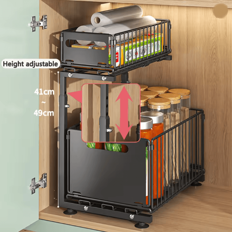 NeatSpace 2 Tier Pull Out Cabinet Organizer with Adjustable Sliding Storage Rack