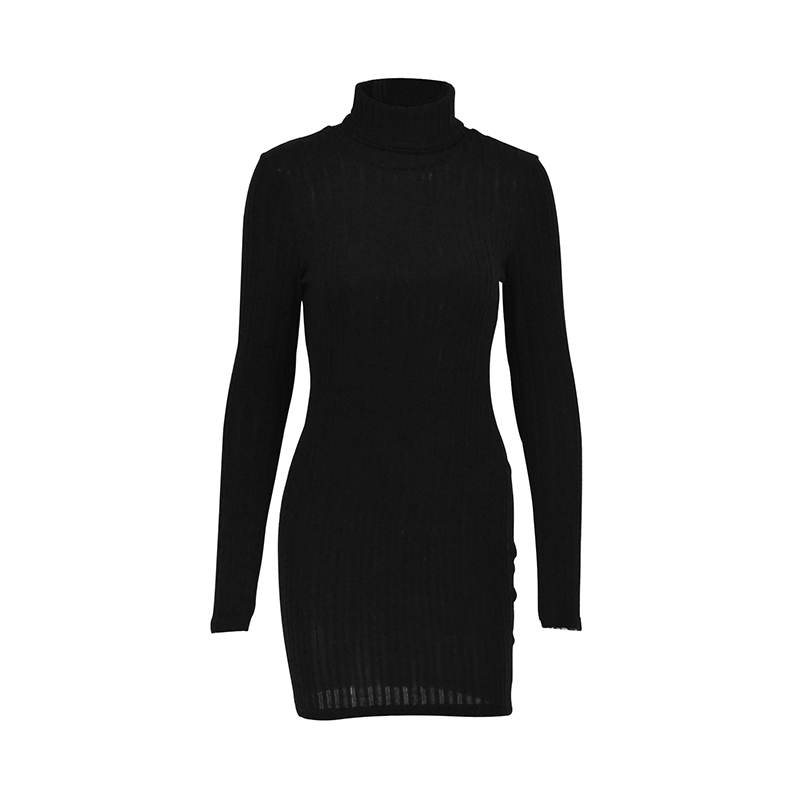 New Women Long Sleeves Turtleneck Sexy Solid Bodycon Sheath Mini Dress Autumn Winter Elegant Party Knitted Dresses