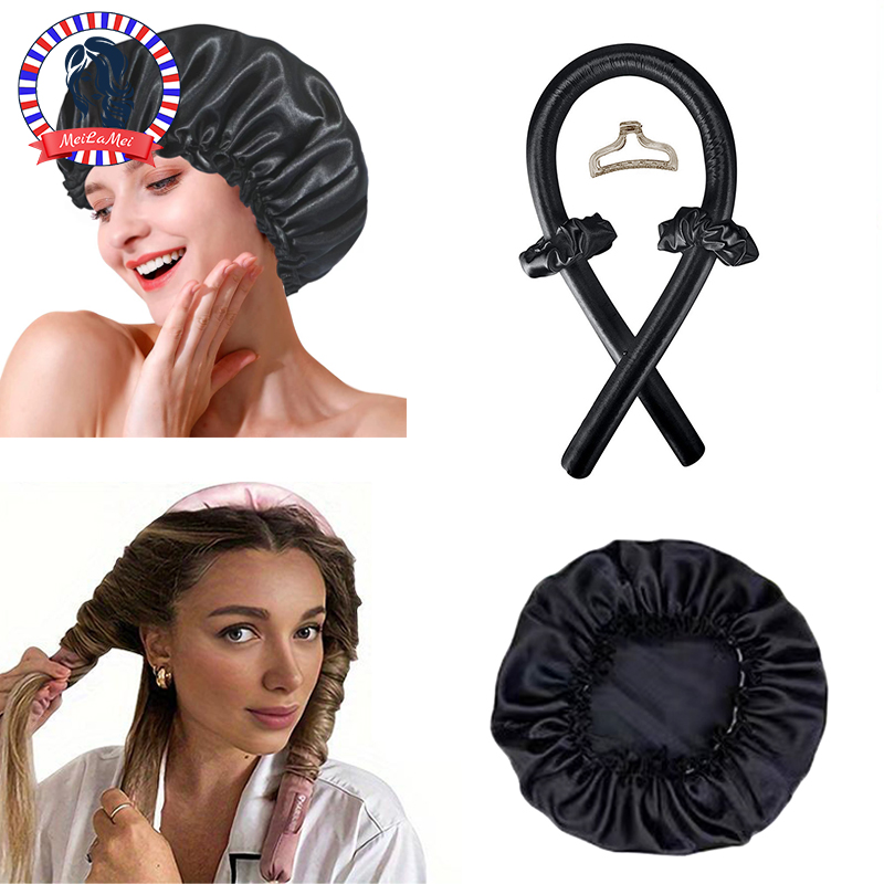 Satin Silk Hair Curler Sleeping Cap, Natural Curly Hair Headwrap Set, Long Hair Wave Care Tool
