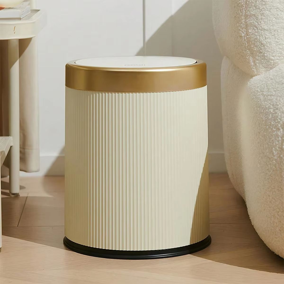 Modern White and Black Double-Layer Trash Bin with Press-Top Lid