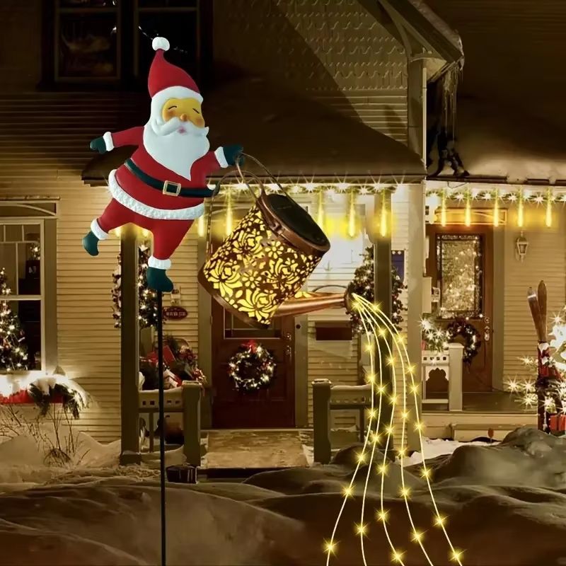 Solar Snowman Watering Can Light LED Garden Decor Outdoor Hanging Lantern